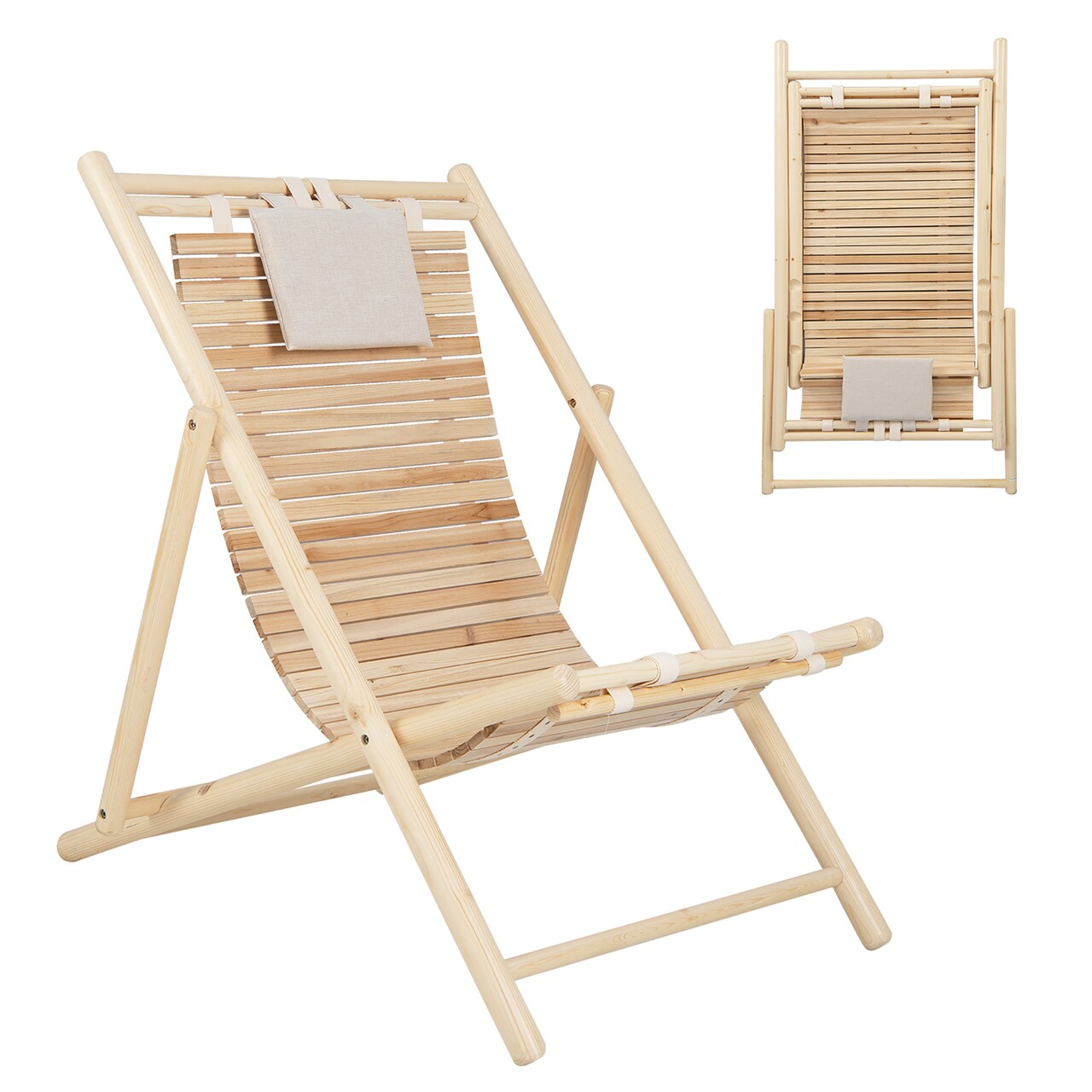 Costway Patio Outdoor Adjustable Folding Wood Sling Chair Reclining Lounge Assembly Free